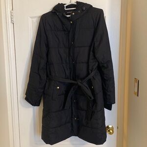 Beautiful, waist-cinching JCrew winter puffer in 2x with pockets, hood, belt